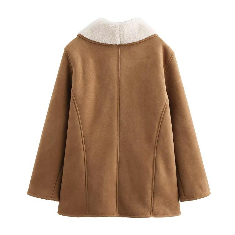 European American Street Fashion Womens Fur Trimmed Long Lapel Coat for Autumn Winter Cross Border Style