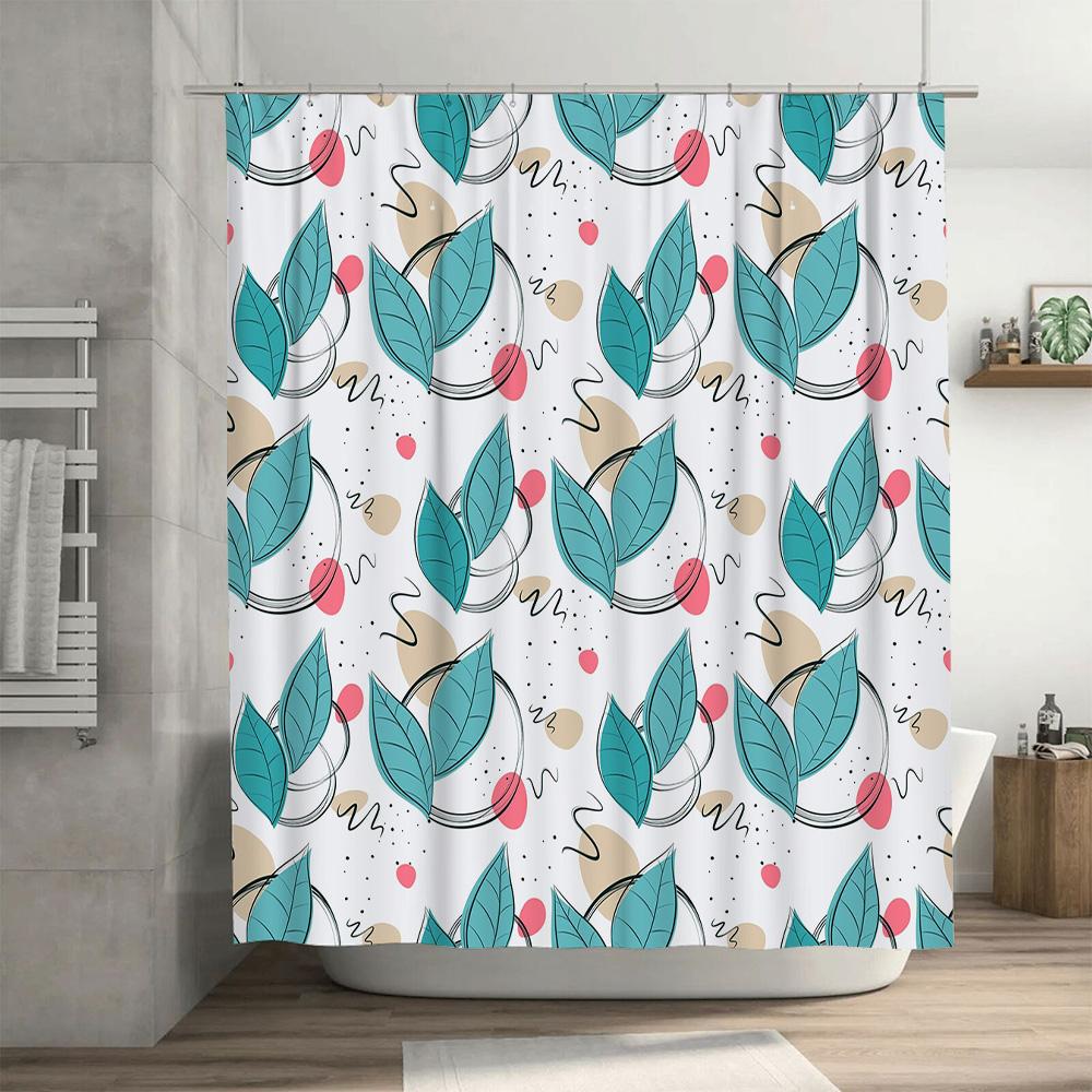 Artistic Leaf Shower Curtain Setblue Green Red White Bathroom Decor Modern Retro Style Waterproof Shower Panels For Home Decorat
