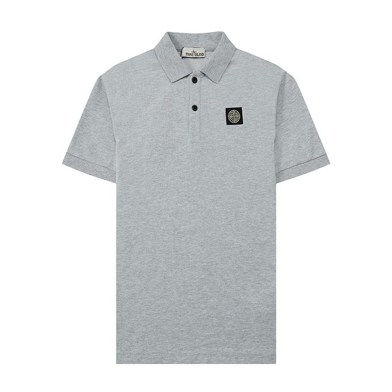 

Новая летняя футболка-поло STONE Streetwear унисекс с вышитым логотипом - Свободный крой, короткий рукав, хлопок XL серый