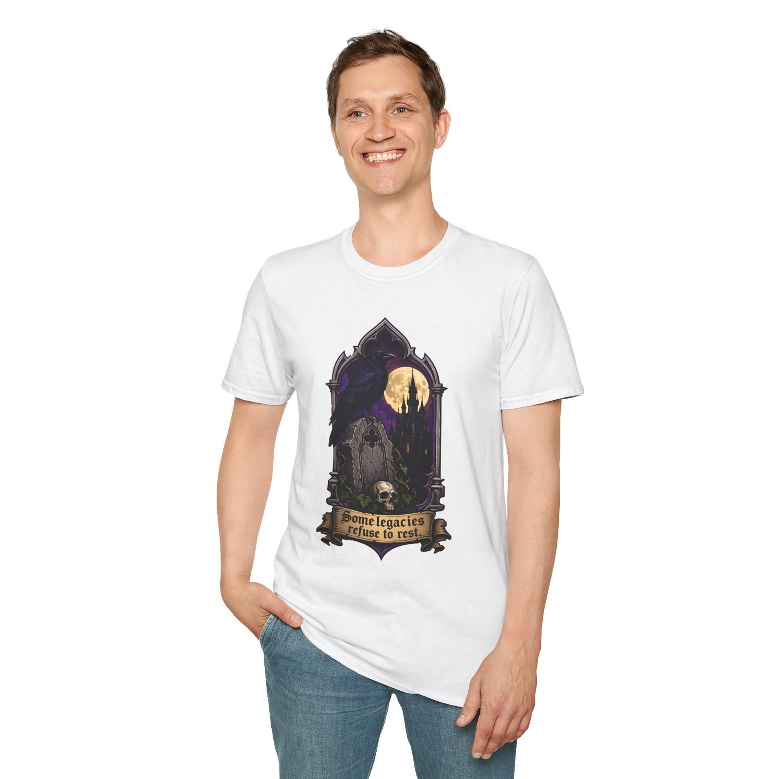 Raven Gothic Castle Moon Graveyard Dark Fantasy Unisex Softstyle T-Shirt S разноцветный