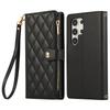 For Samsung Galaxy S25 Ultra Case Multi Card Slots Zipper Rhombus Leather Phone Cover with Wrist Strap