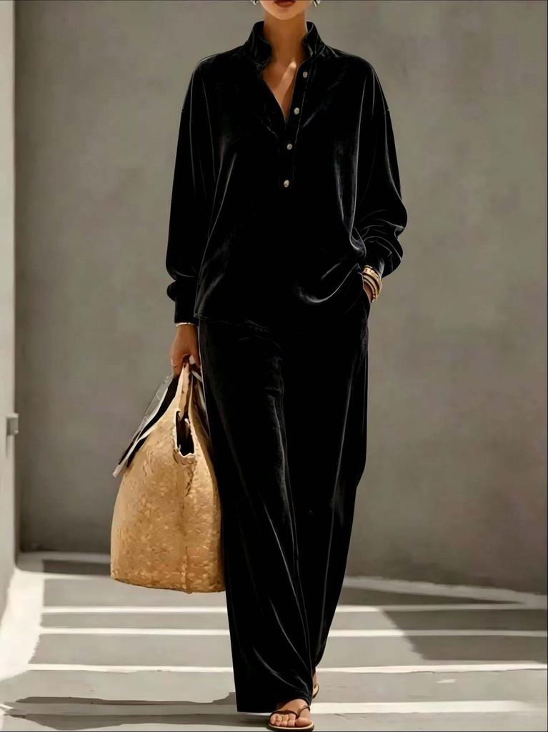 Autumn and winter new casual fashion golden velvet long-sleeved top and pants two-piece women's suit