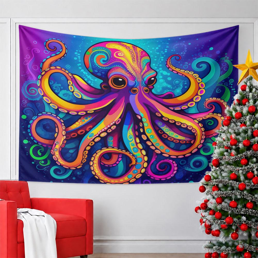 Colorful Psychedelic Octopus Artwork Pattern Wall Hanging Tapestry Decorative Tapestry Home Decor for Bedroom and Living Room