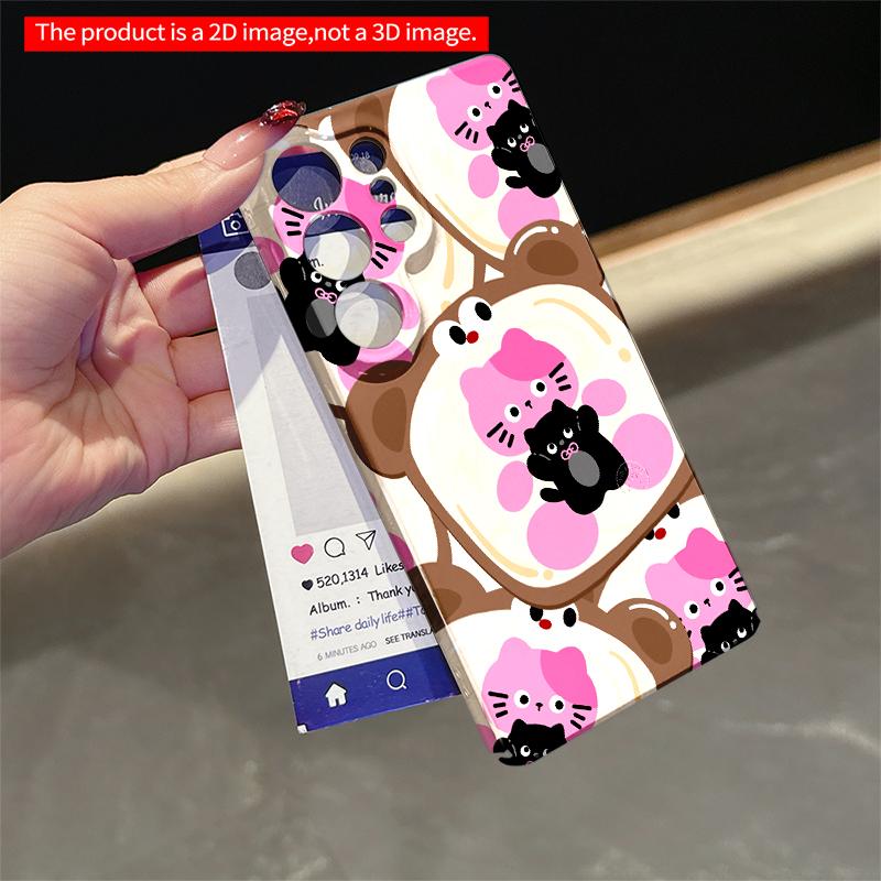 2DFlat Samsung phone case Cute Cat Toast Pattern Phone Case Applicable to Galaxy S22 S23 S24 S25ULTRA S26 A12 A13 A14 A15 A16