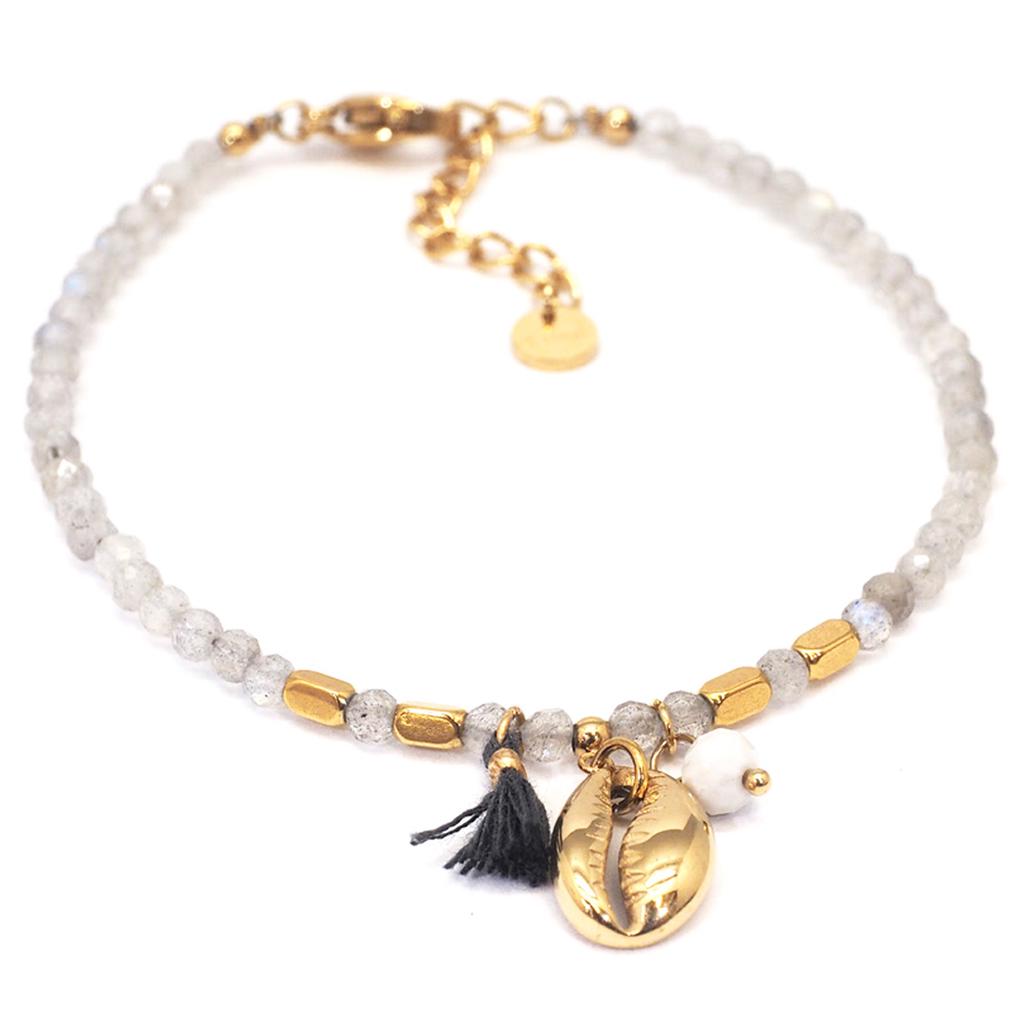 Les Trésors De Lily [Q8662] - Bracelet créateur Acier 'Cowrie' gris doré - 12x8 mm