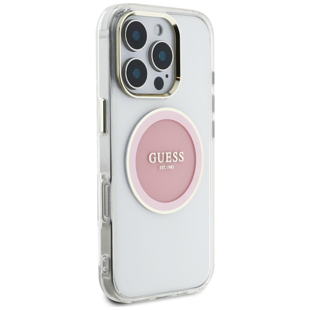 Guess Iml Metal Colored Circle Case Classic Logo Magsafe For iPhone 16 Pro Pink