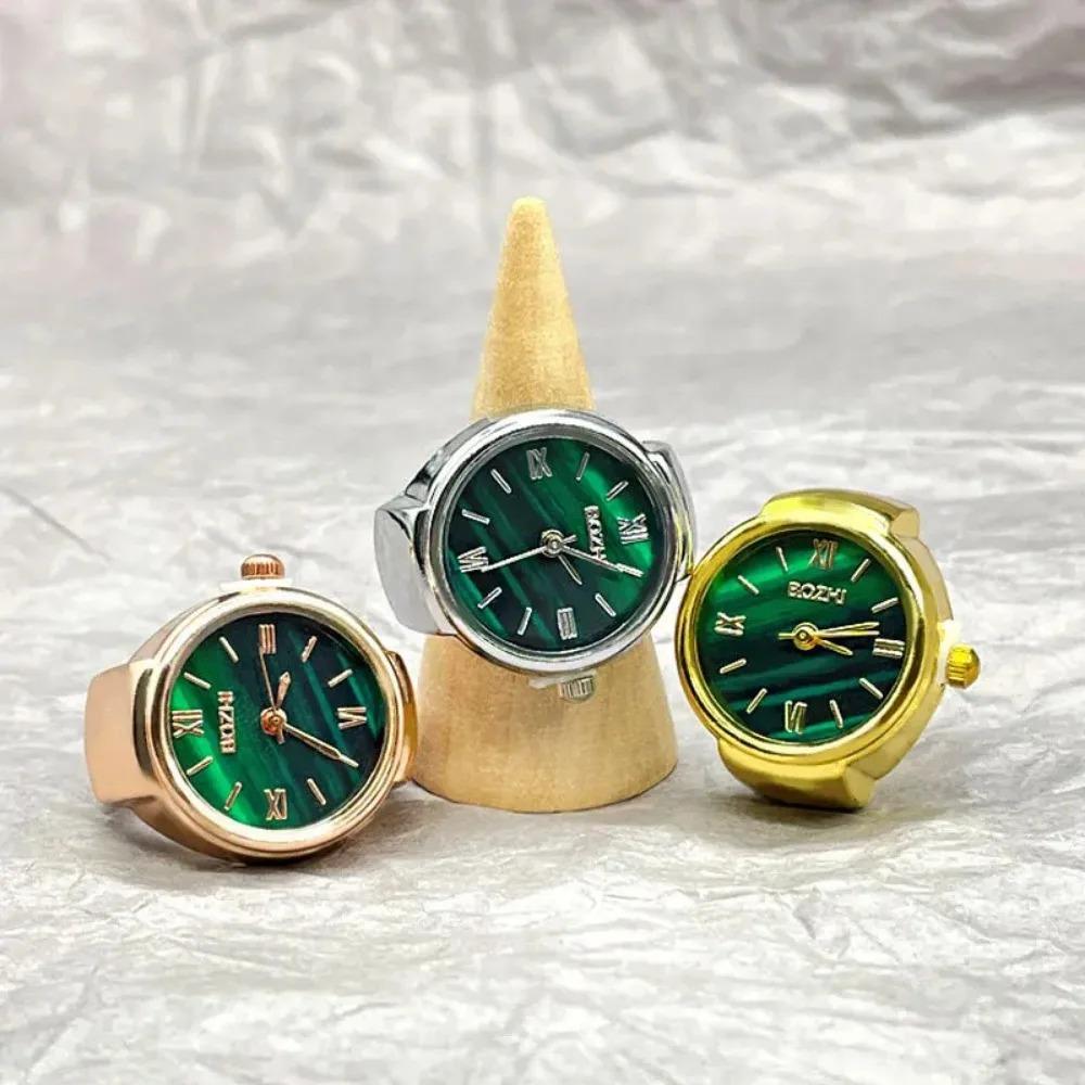 Punk Digital Quartz Finger Ring Watch, Green Dial Elastic Band Couple Ring Watch for Women Men by Kiss Jewelry