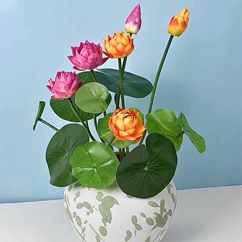 Artificial Flower Simulation Silk Lotus Green Plants Decoration Fake Flowers for Home Hotel Garden Living Room Table Decor