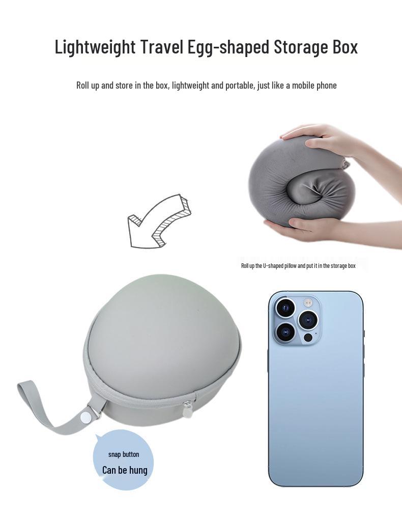 Blue Travel U-Shape Memory Foam Pillow: Foldable, Portable Neck Support with Buckle, Perfect for Naps.