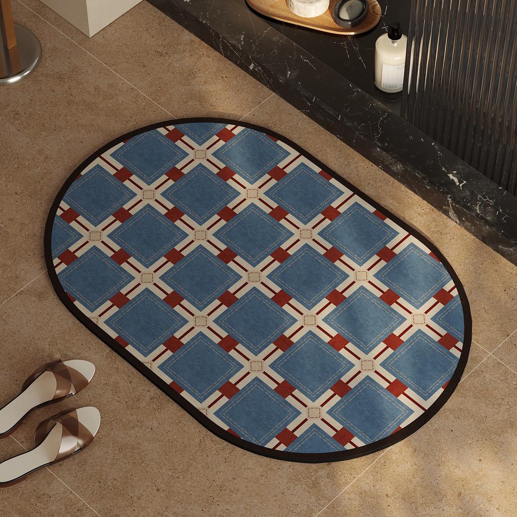 Retro Plaid Bathroom Carpet Diatom Mud Absorbent Quick-Drying Bath Mat Firm And Non-Slip Washable Floor Mats Alfombra De Baño