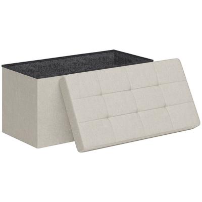 Förvaringsbänk Vikbar Förvaringspall Fotpall vid sängkanten med knappad lock 76L x 38B x 38H cm Kräm