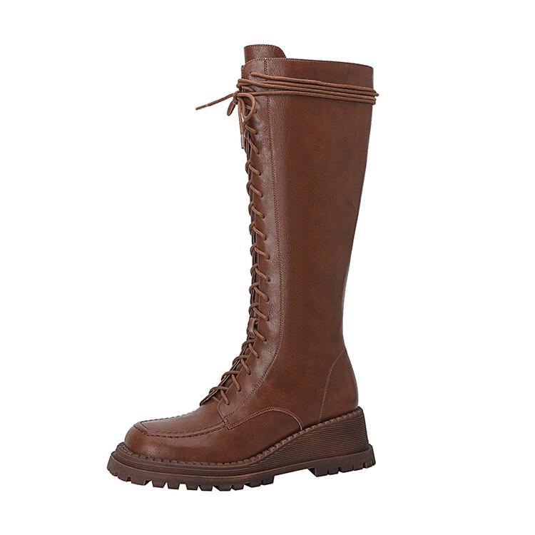 Mode Neue Keilabsatz-Plateau-Stiefel aus Spaltleder Damenstiefel Runde Zehen Lammfell Kurze Stiefel für Damen Hohe Absätze Winter Kniehohe Stiefel Damen