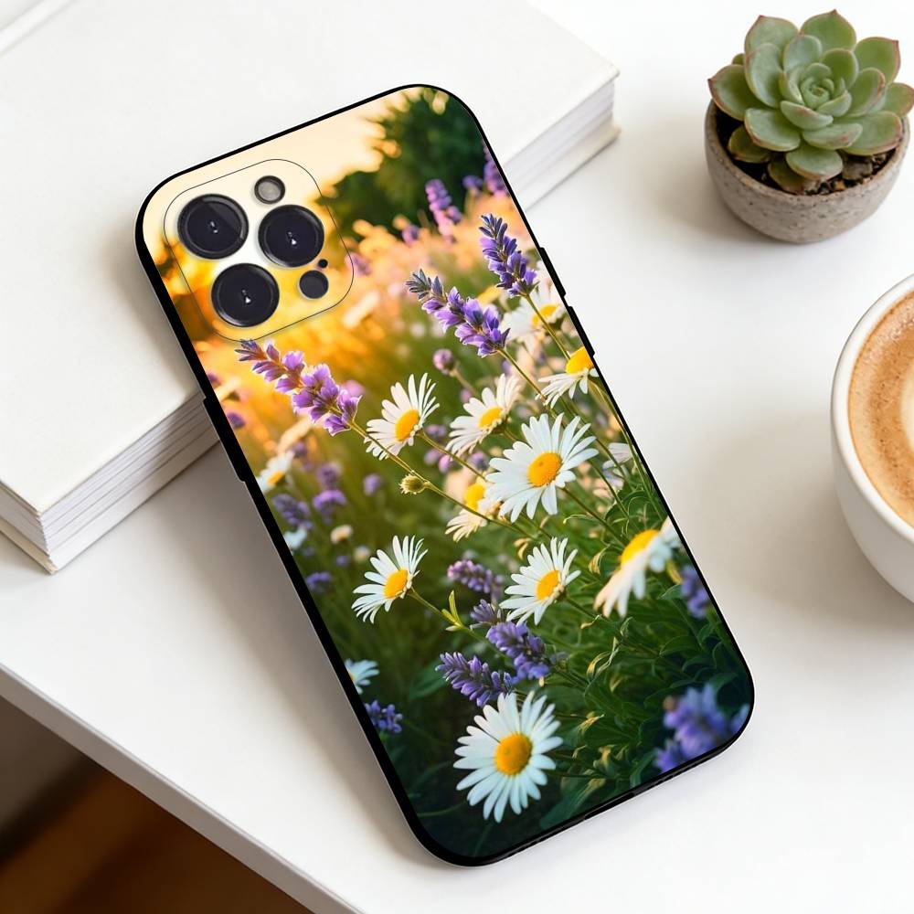 Sunflower&Sunny Day For iPhone 16,15,14,13,12,11,XS,XR,X,8,7,Pro,Max,Plus,mini Silicone Black Cover