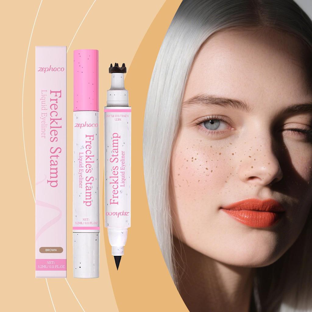 Zephoco 2-in-1 Brown Waterproof Eyeliner & Freckle Pen - Natural, Smudge-Free, Long-Lasting, Smooth Makeup.