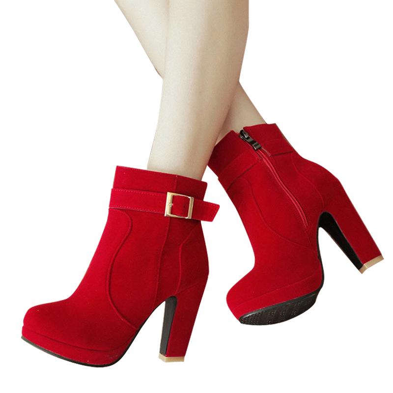 Damen High Heels Stiefeletten Damen Reißverschluss Plateau Sexy Party Kleid Pumps Damen Mode Schnalle Wildleder Motorradstiefel566