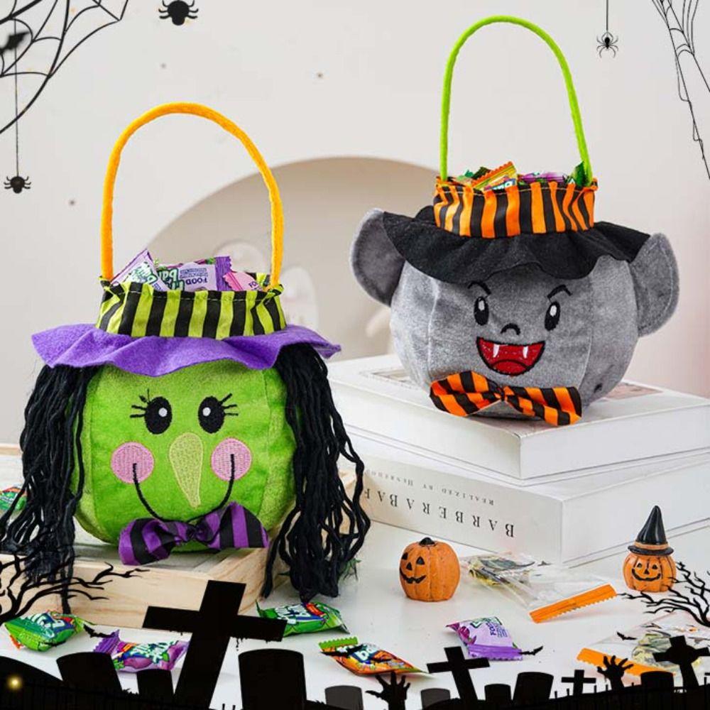 Gifts Pouch Halloween Candy Bag Cloth Stuffed Cotton Tote Bags Funny Pumpkin Candy Bucket  Gift