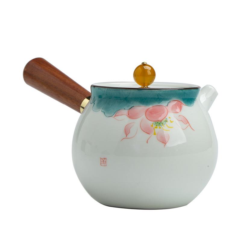 Hand-painted Mutton Fat Jade White Porcelain Teapot Single Pot Hand with Handle Side Handle Teapot Xishi Pot Kung Fu Tea Set Tea