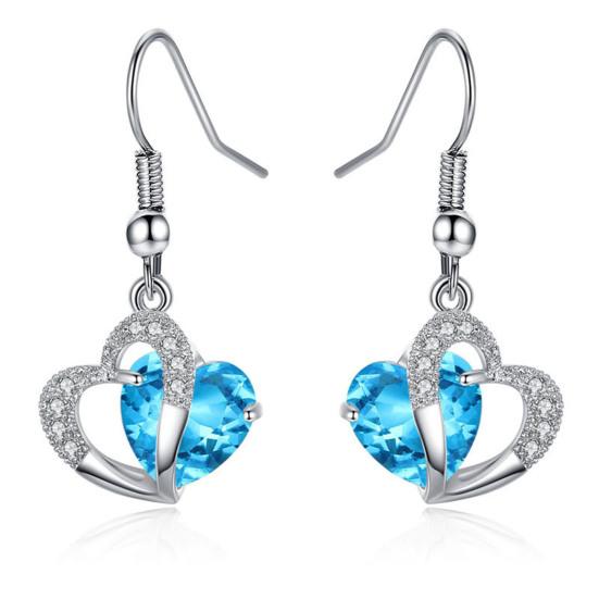 2 buc/set Set de bijuterii pentru femeie Ziua Îndrăgostiților, în formă de inimă strălucitoare, set de cercei colier cu cârlig de cristal artificial