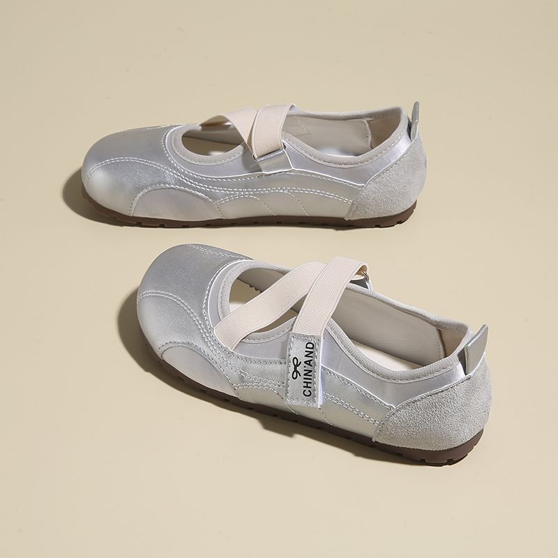 

Size 41-43, Large Size Women s Shoes Velcro Casual Mary Jane Single Shoes Women s 2025 Spring and Autumn New Ballet Shoes 40 серебряный