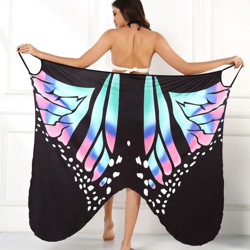 IHUASU Women's Colourful Butterfly 3D Printed Sexy Comfortable Beach Cover Dresses