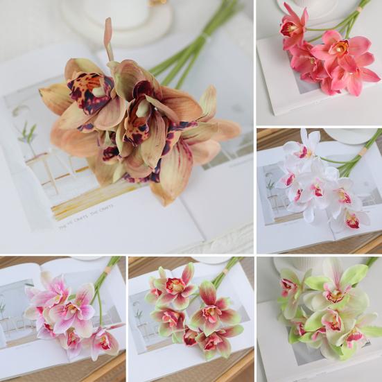 Yousheng 6Pcs Simulated Cymbidium Bouquet Real Touch Artificial Flowers No Withering Fading Vibrant Color Fake Flower