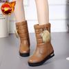 Leather Waterproof Chunky Half High Women's Snow Boots Winter Fleece-lined Fashion 2025 Novelty Designer Luxury Hot Ladies Shoes