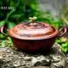 Copper Small Pasta Pot,Vintage With Lid Fiery Clouds Texture Home Soup Pot,Outdoor Camping Tableware Thickened Circular Pan