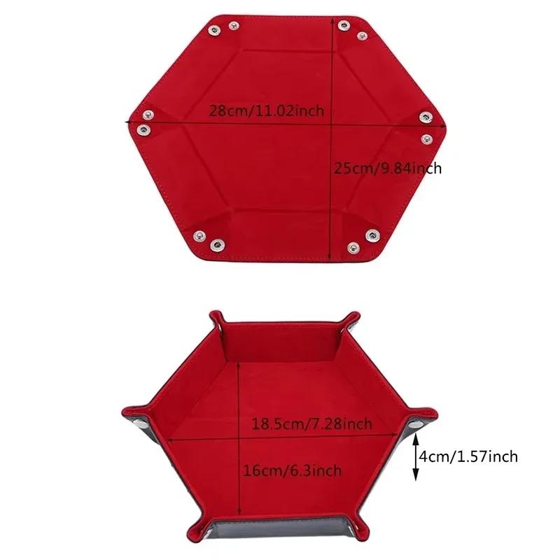 1pc Rolling Folding Hexagon Dice Game Storage Tray Holder Double Sided Thick PU Leather&Velvet Dice Mat Office Supplies