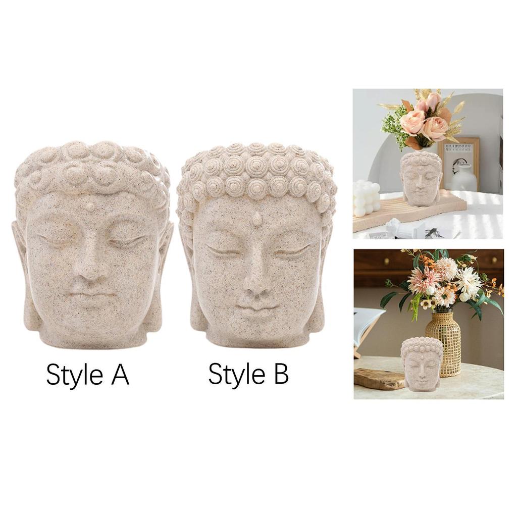 Buddha Head Figurine Flower Pot Desktop Ornament Bonsai Resin Flowerpot Sculpture for Table Desk Shelf Cabinet Home Decor