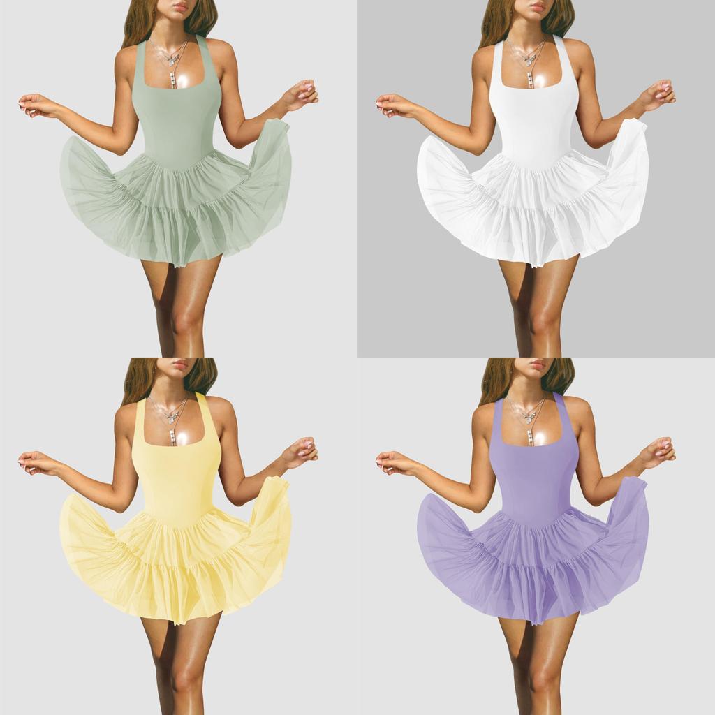 Yellow Summer Girls Knit Fabric Sleeveless Dress With U Neckline For Casual And Party Wear