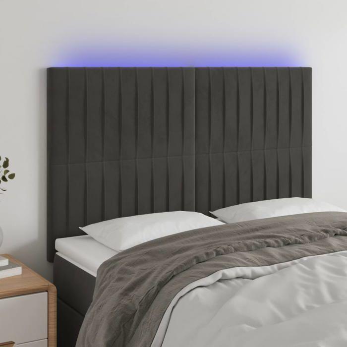 VidaXL Tête de Lit à LED Meuble de Chambre à Coucher Accessoire de Lit Double Tête de Cadre de Lit Intérieur Gris Foncé 3122711