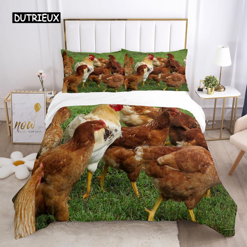 Chicken Duvet Cover Set Cool Animal Pattern Comforter Cover Funny Chicken Pattern Bedding Set Microfiber Wildlife Quilt Cover