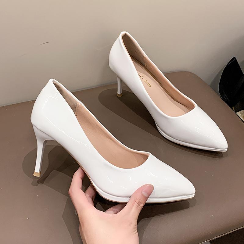 Fashion Stiletto Single Shoes Autumn New Pointed Toe Patent Leather Cover Foot Platform Non-Slip Wear-Resistant High Heels
