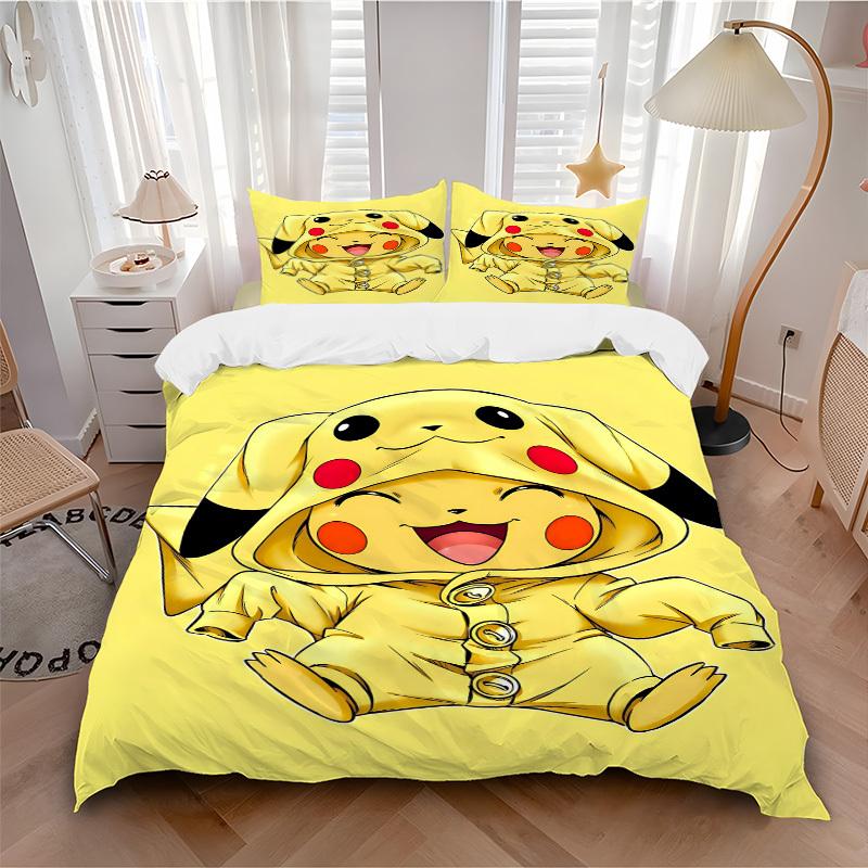 3pcs Pikachu Costume Duvet Cover Set, 1 Duvet Cover + 2 Pillowcases (No Insert), High-Definition Print, Home & Dorm Set yy251208081
