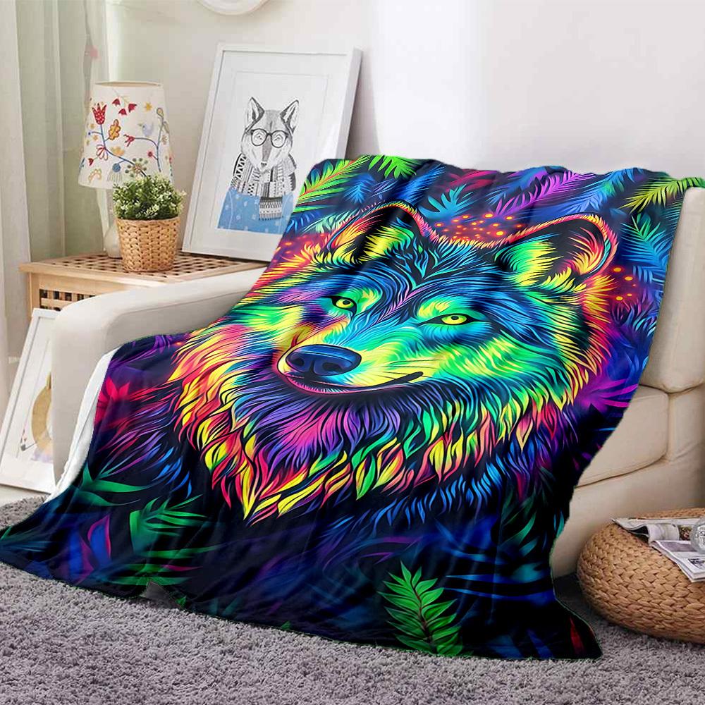1pc Wolf, Neon Art Blanket Lightweight Blanket Throw Blanket For Sofa, Bed, Travel, Camping, Livingroom, Office, Couch, Chair yy251010031