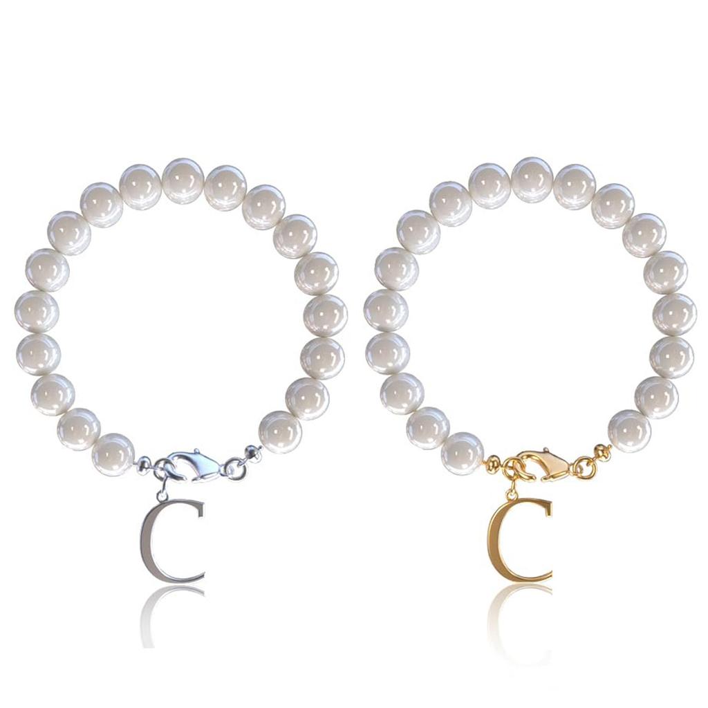 Letter Bracelet Set Stainless Steel Letter Pendant Pearl Beaded Lobster Buckle Cup Pendant Pearl Set Bracelet