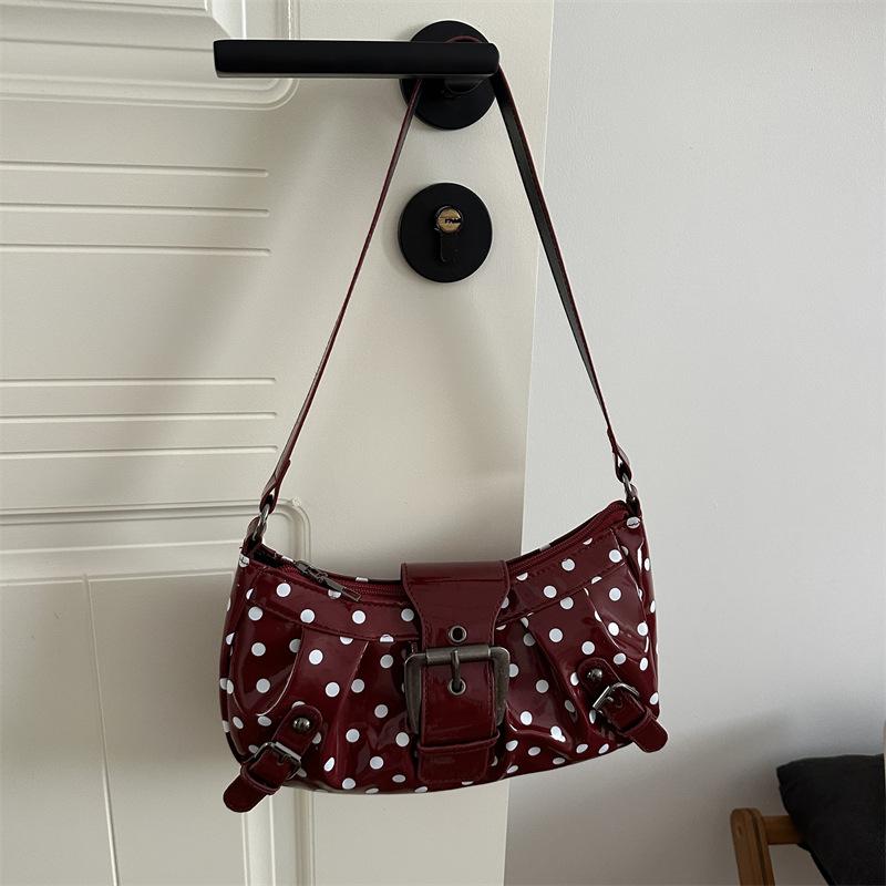Women Simple Korean Style Retro Polka Dot Armpit Single Shoulder Bag For Daily Commute