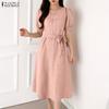 ZANZEA Women Casual Round Neck Summer Short Sleeve Dress