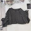 Spring Striped Long Sleeved T-shirt for Women Loose and Lazy Round Neck Casual Top Base Shirt