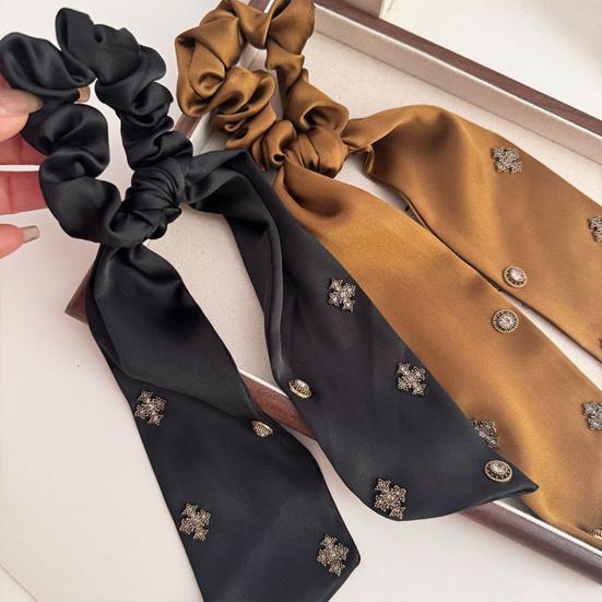 Hair Band Rhinestones Inlaid Long Ribbon Wide Elastic Hair Tie Smooth Draping Secure Hold No Slip Damage Hair Rope