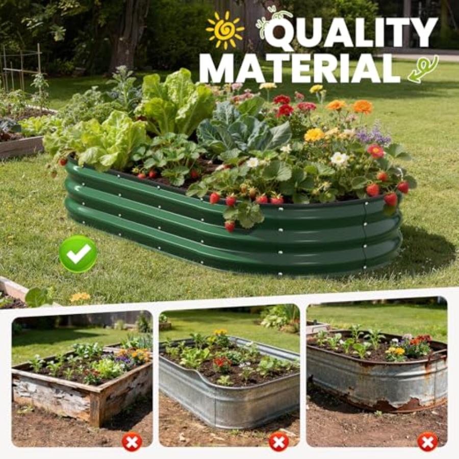 Galvanized Oval Raised Garden Bed 6x3x1 FT Outdoor Planter Box with Open Bottom Rust-Resistant Steel Garden Bed for Vegetables