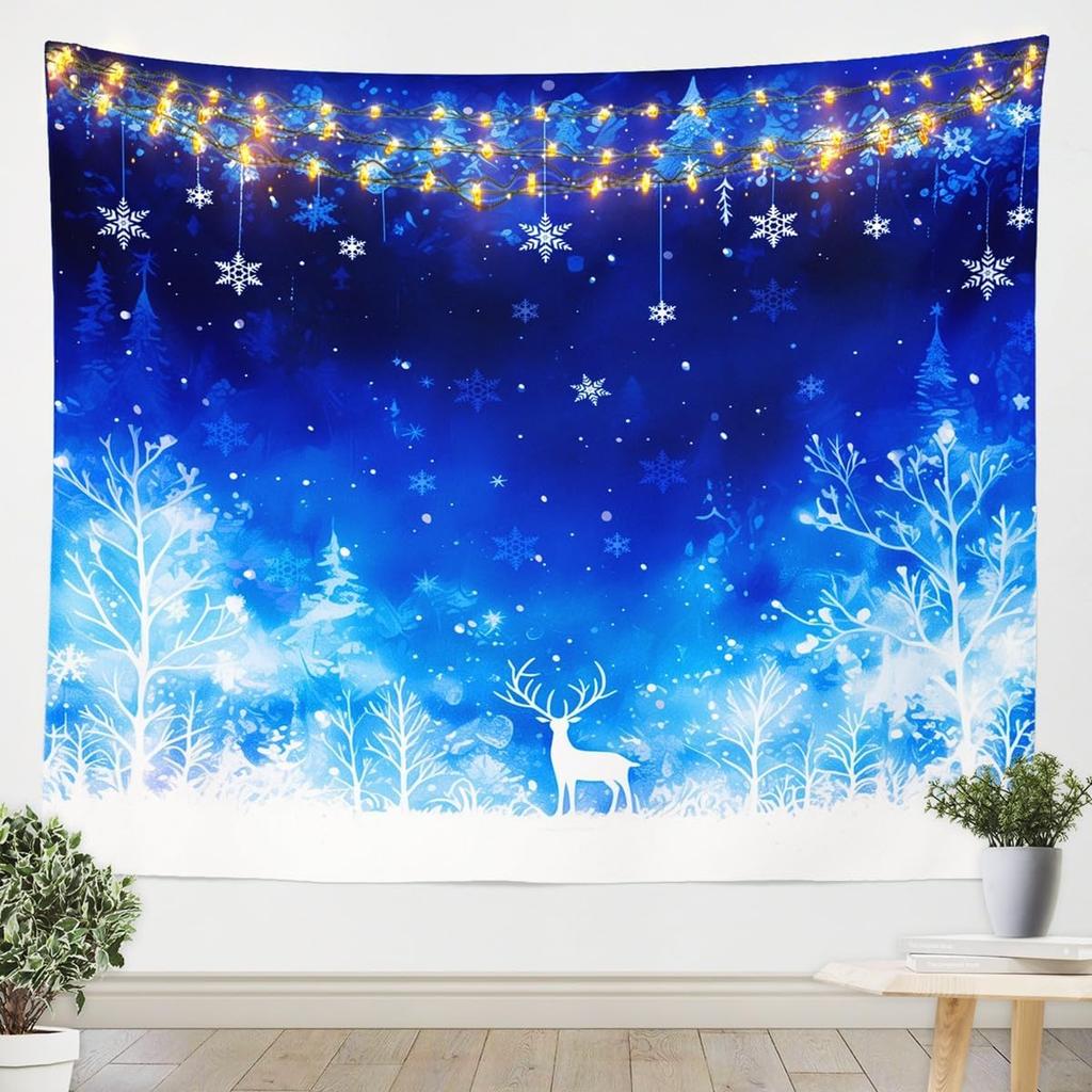 Vintage Merry Christmas Tapestry Santa Claus Tapestry Wall Hanging for Kids Boys Girls Christmas Deer Elk Wall Tapestry Xmas