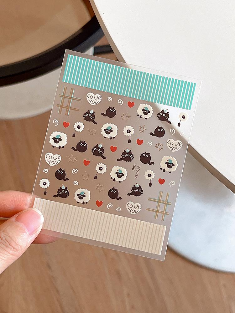 

YITU Мультяшные наклейки для ногтей с муравьями - Сердечко любви и милая овечка с клеем (Модель YT4676)