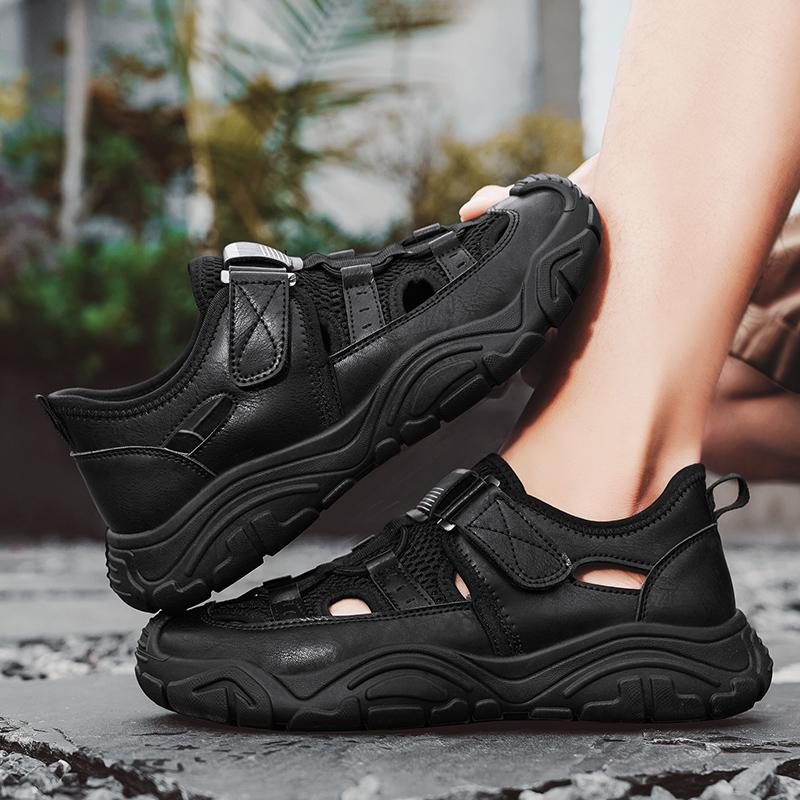 Fashion 2025 New Men's Summer Breathable Hollow-Out Sandals Covered-Toe Lightweight Outdoor Hiking Beach Casual Trendy Non-Slip Footwear