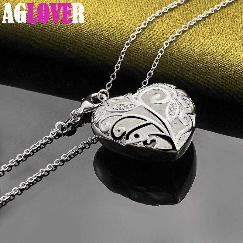 925 Sterling Silver 18 Inch Stereoscopic Heart AAA Zircon Pendant Necklace Jewelry