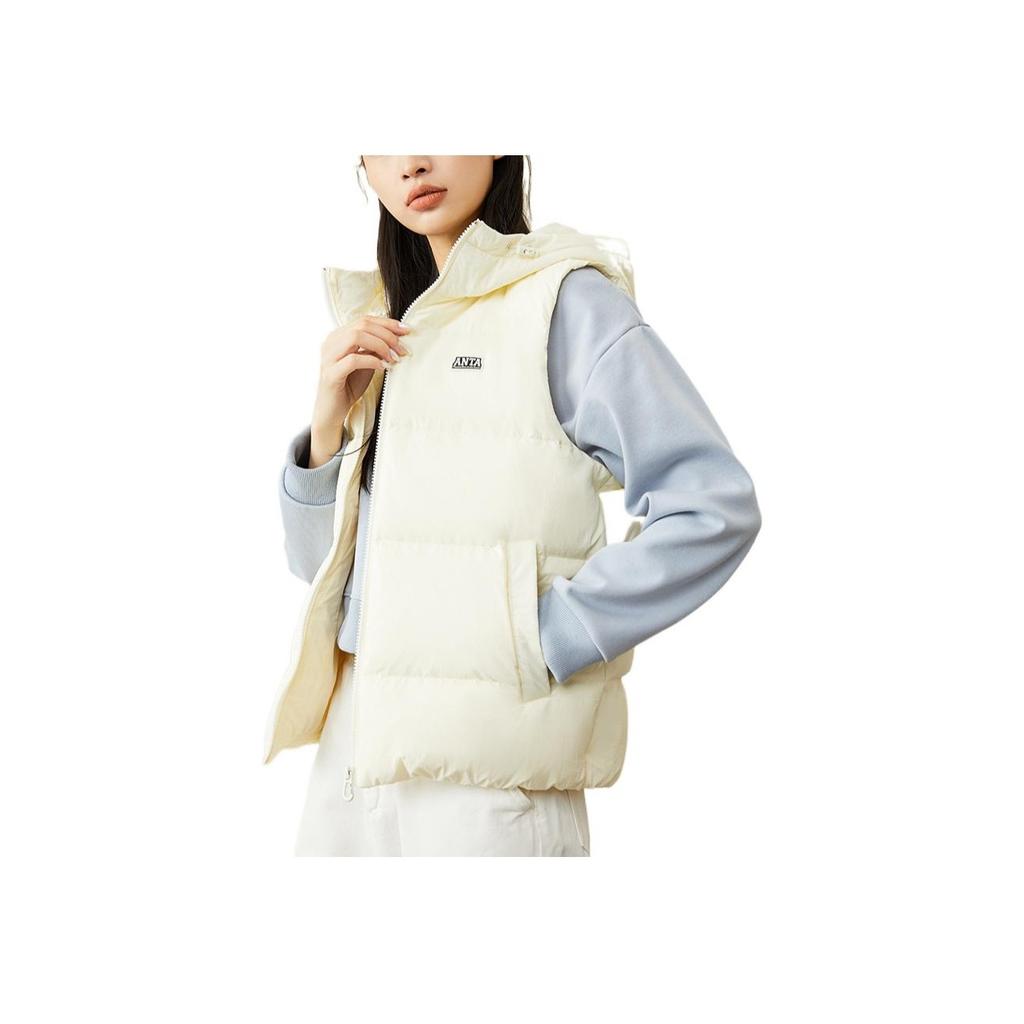 Anta Life Series Solid Color Brand Logo Sleeveless Zip Hooded Vest Women Vest White 162248911-3