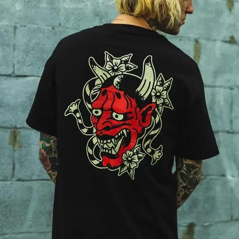 2025 Summer New trendy dark punk skull print Tshirt loose and fashionable cotton shortsleeved streetwear for men and women