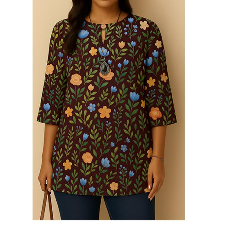 Fashion, for Women, Daily Wear, Long Sleeves, Neck with Flower Print, Loose, All Matches, Flower Blouse, Pink Blouse