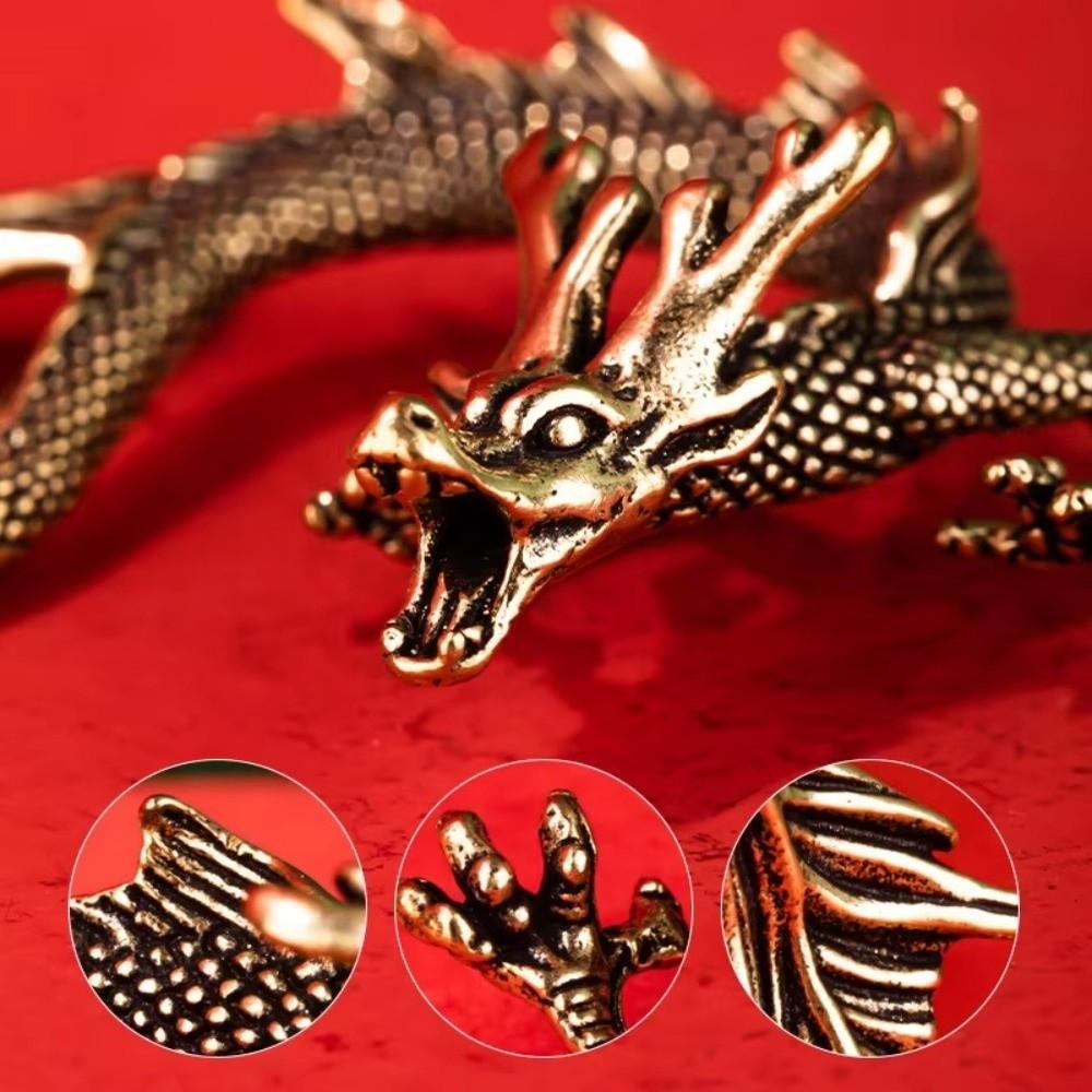 Retro Brass Zodiac Dragon Small Statue Chinese Mythical Beast Figurines New Desktop Ornament