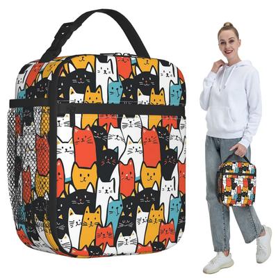 Cartoon Cute Colorful Cat Insulated Lunch Bag for Women Office Cooler Thermal Food Box Tote Portable Lunch Boxes Container